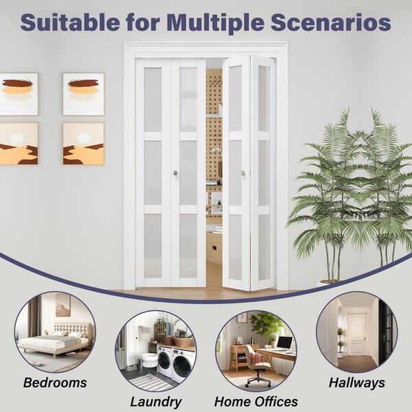 EH PUERTA 36 in. x 80 in. 3-Lite Tempered Frosted Glass and Solid