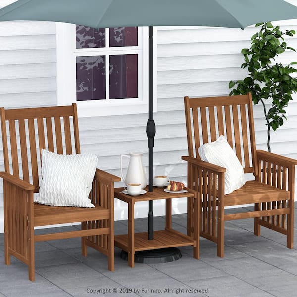 Furinno Tioman Hardwood Outdoor Mississippi Side Table With Umbrella Hole Fg19840t The Home Depot - Insert For Patio Table With Umbrella Hole