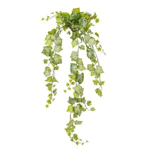 51 in. Green and White Artificial Grape Leaf Ivy Hanging Basket