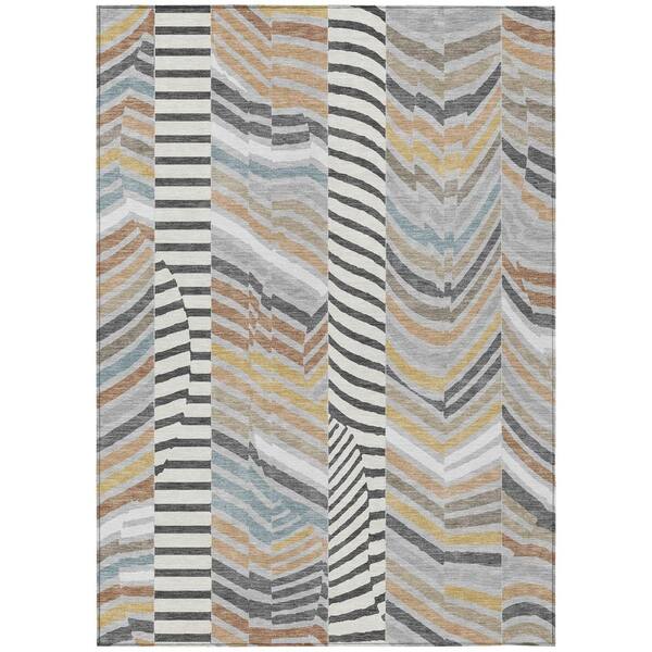 Chantille Machine Washable Indoor/Outdoor Abstract ACN3044 Silver 8 ft. x 10 ft. Area Rug