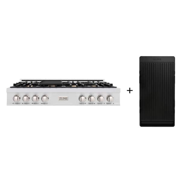 48 in. Legacy Gas Rangetop with 6 Brass Burners and Porcelain Cooktop in Satin Stainless Steel with Griddle