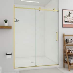 59 in. W x 75 in. H Sliding Frameless Shower Door in Golden with 5/16 in. (8 mm) Clear Glass