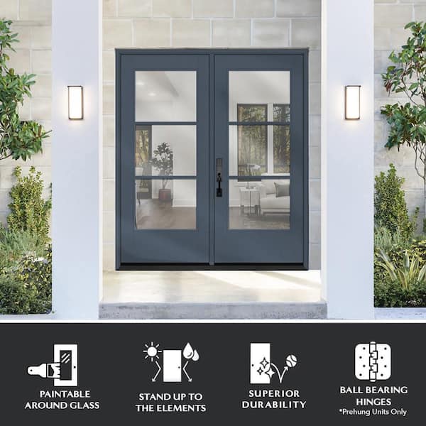 Legacy 72 in. x 80 in. Icon 3L Modern Clear Glass DarkDenim RHIS Painted Fiberglass Retro Patio Door w/6"Jamb