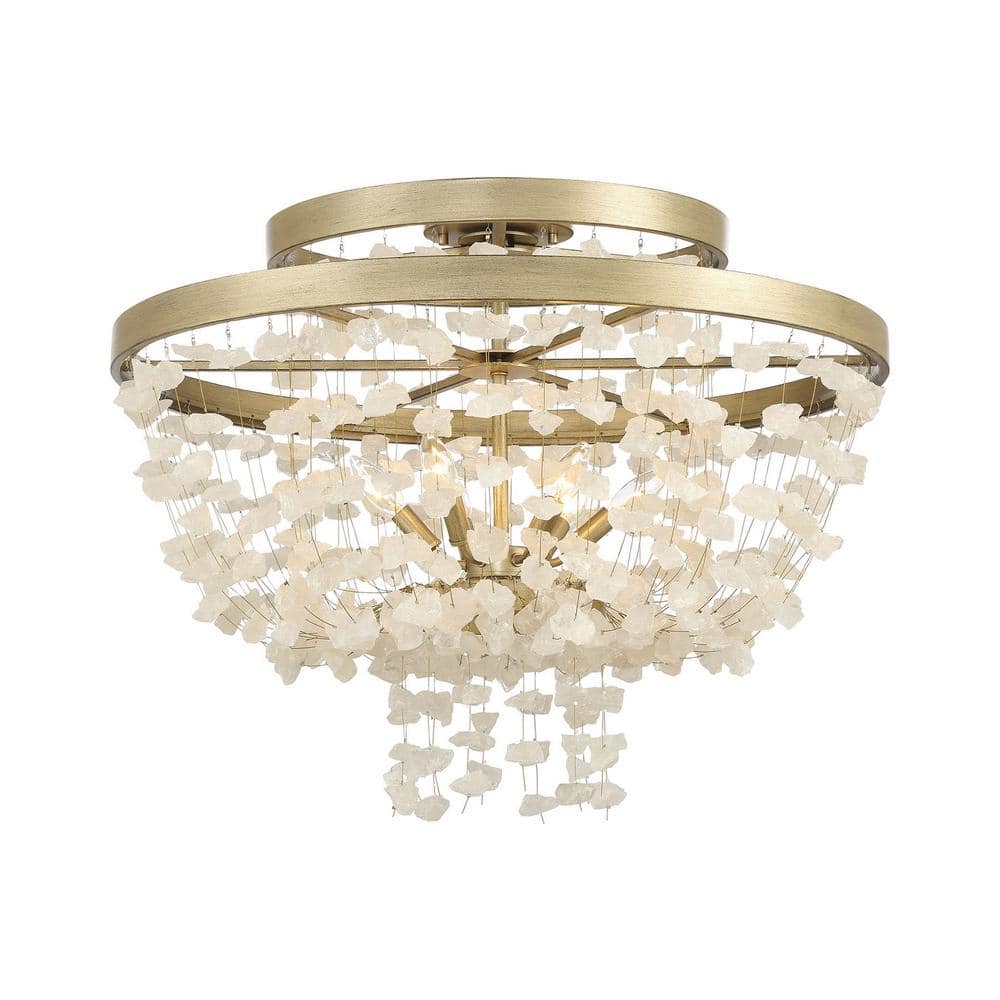 Stonybrook 30 in. 6-Light Harvest Gold Shaded Flush Mount with Natural Stones Shade and No Bulbs Included price history on PriceWatchPro