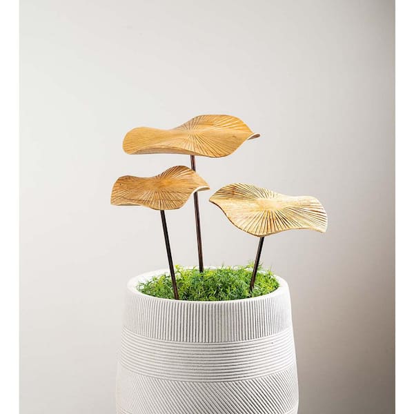 Evergreen Enterprises 16 in. Hand-Carved Wood Mushroom Metal Stakes (Set of 3)