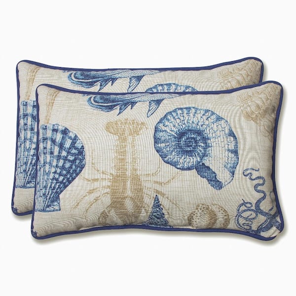 Pillow Perfect Tropical Blue Rectangular Outdoor Lumbar Throw Pillow 2-Pack