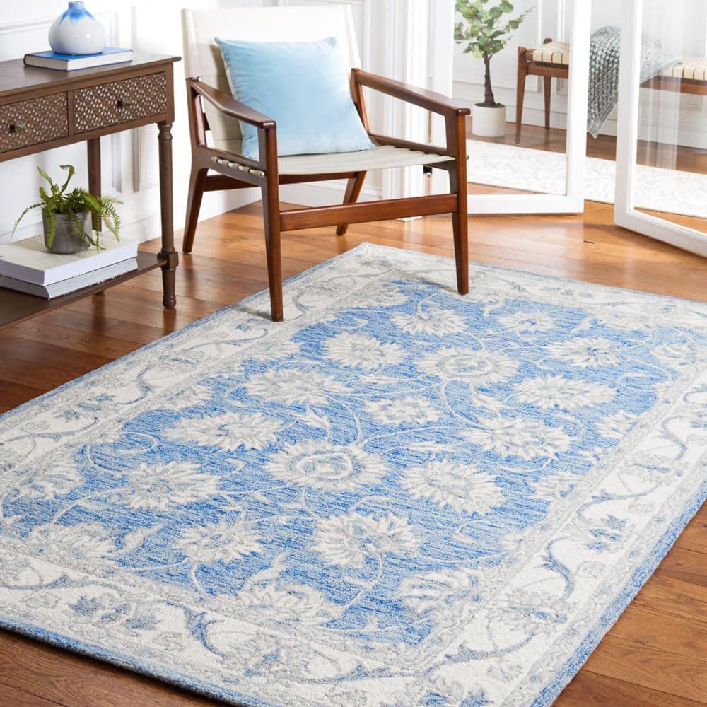 Hand-Tufted Artisan Wool Blue Rectangular Rug - 2x3 Feet