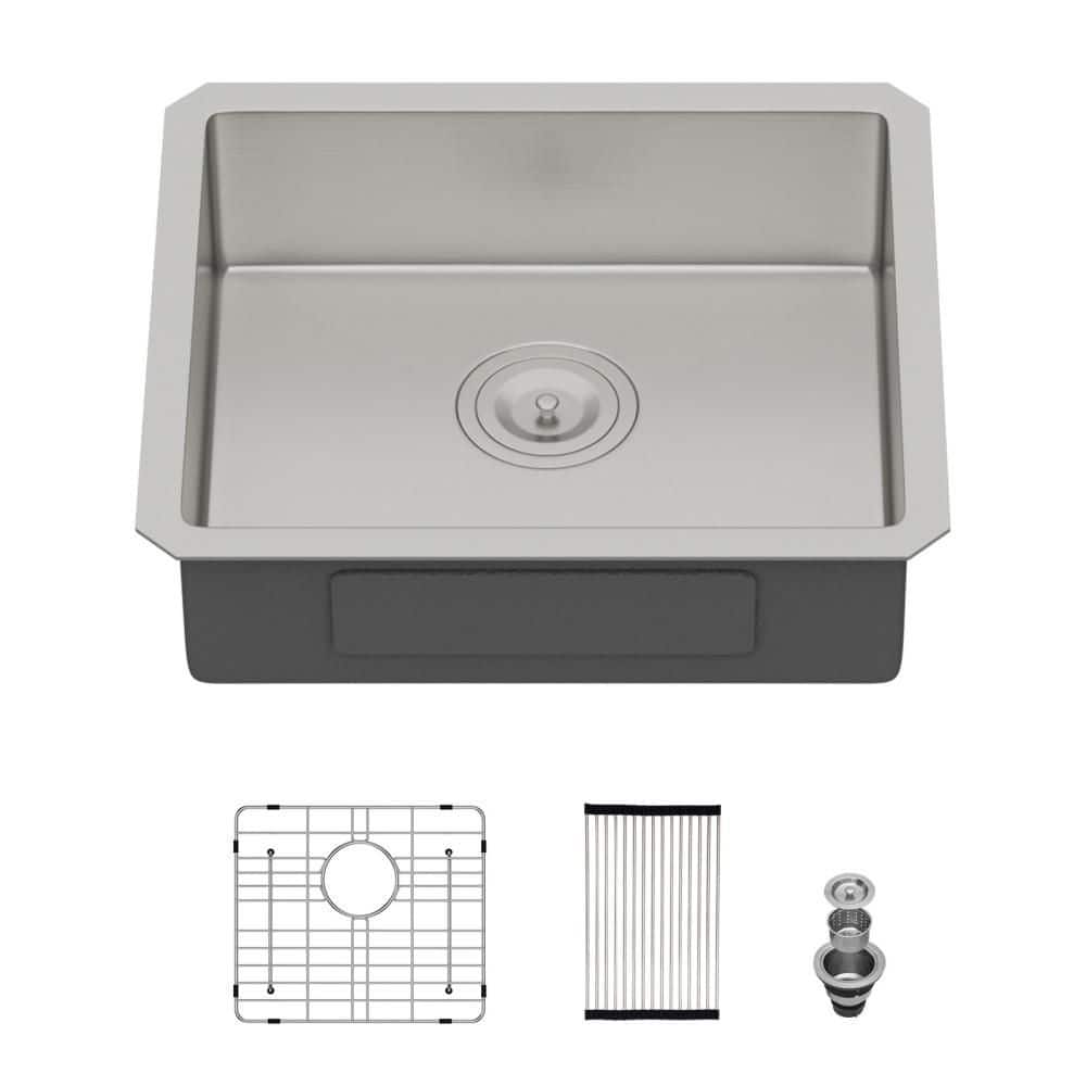 13 in. Undermount Single Bowl 16 Gauge Brushed Nickel Stainless Steel Kitchen Sink with Dish Grid,Drain and Drying Rack price history on PriceWatchPro