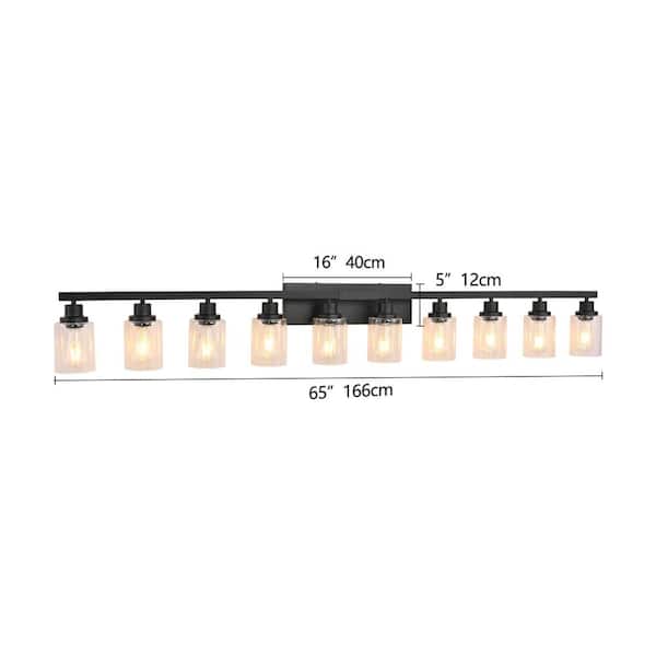 65.35 in. 10-Lights Black LED Vanity Light Bar Modern Wall Sconce Lamp with Crystal Shade for Bathroom and Mirror