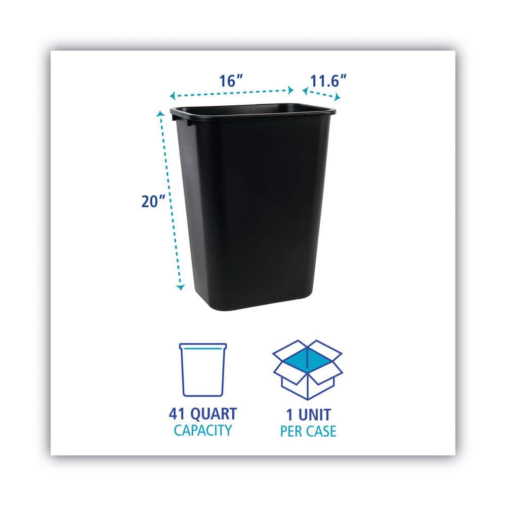 Black 10.25 Gallon Rectangular Plastic Office Wastebasket