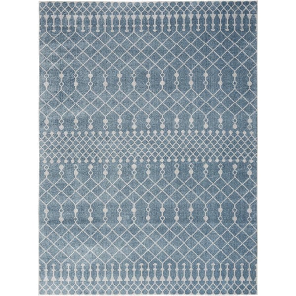 Nourison Astra Machine Washable Blue 9 ft. x 12 ft. Moroccan Transitional Area Rug