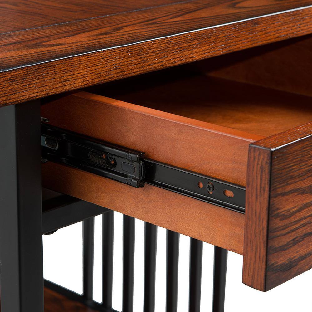 Ironcraft Mission Oak & Matte Black Wood End Table with Drawer