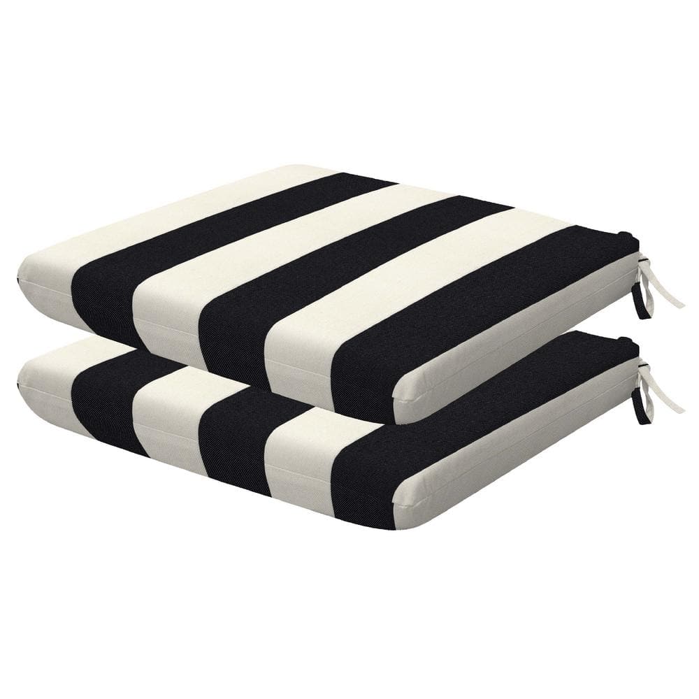 Outdoor Universal Dining Seat Cushion Cabana Stripe Black and Ivory (Set of