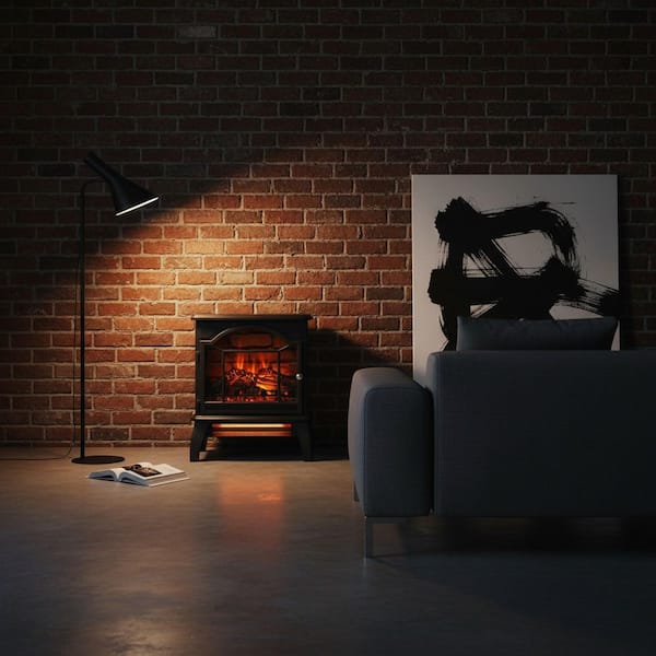 18 in. Freestanding 3D Flame Infrared Quartz Electric Fireplace in Black with Remote Control