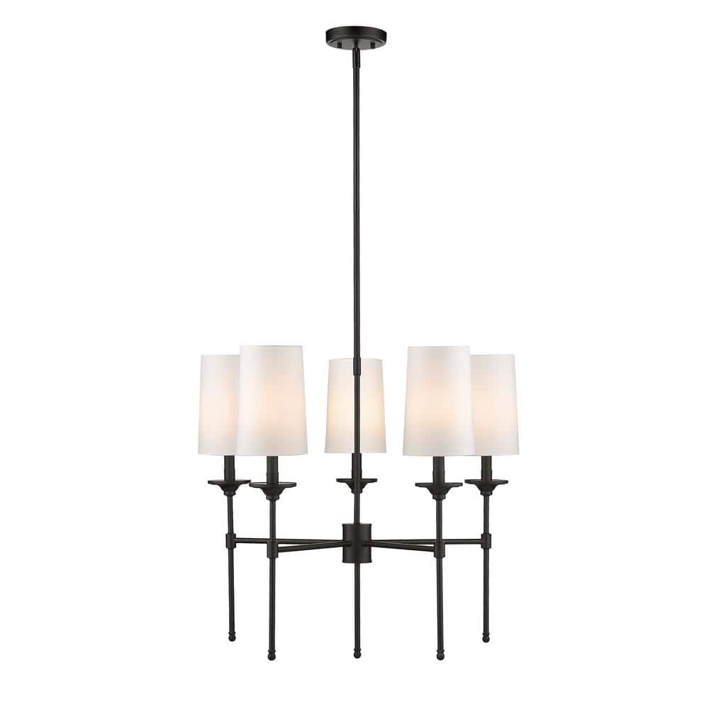 Matte Black 5-Light Candle-Style Chandelier with Off-White Shades