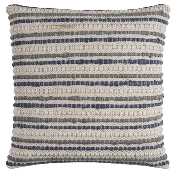 HomeRoots Blue, Beige Solid Polyester 20 in. x 20 in. Throw Pillow