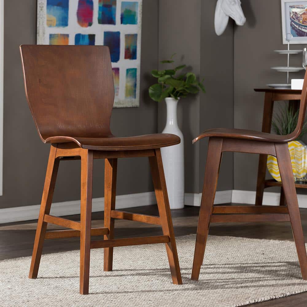 Elsa Dark Walnut Mid-Century Modern Counter Stools, Set of 2
