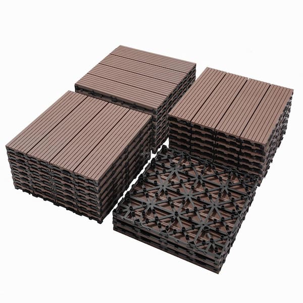Tidoin Outdoor 1 ft. x 1 ft. Composite Interlocking Tile Deck Tile in Burly Wood(20 Per Box)