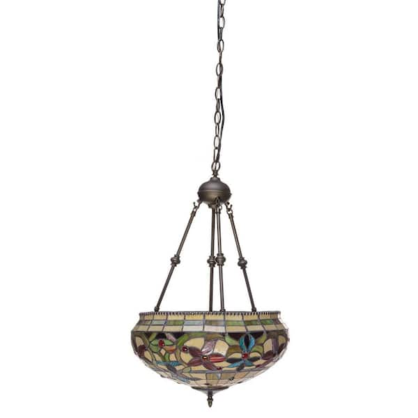 Serena D'italia Tiffany 2-Light Bronze Center Bowl Pendant with Art Glass Shade