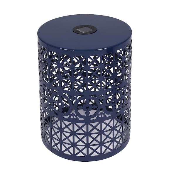 Unbranded Dark Blue Round Iron Solar 12.5 in. Side Table