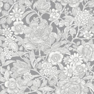 Hedgerow Grey Floral Trails Peelable Roll (Covers 56.4 sq. ft.)