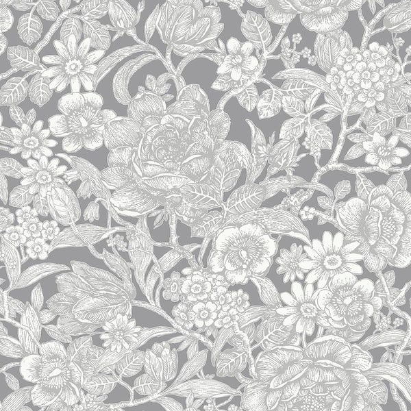 Crown Hedgerow Grey Floral Trails Peelable Roll (Covers 56.4 sq. ft.)