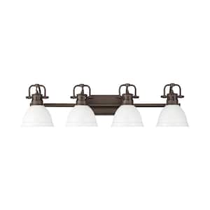 Duncan 8.25 in. 4-Light Rubbed Bronze Vanity Light with White Shade