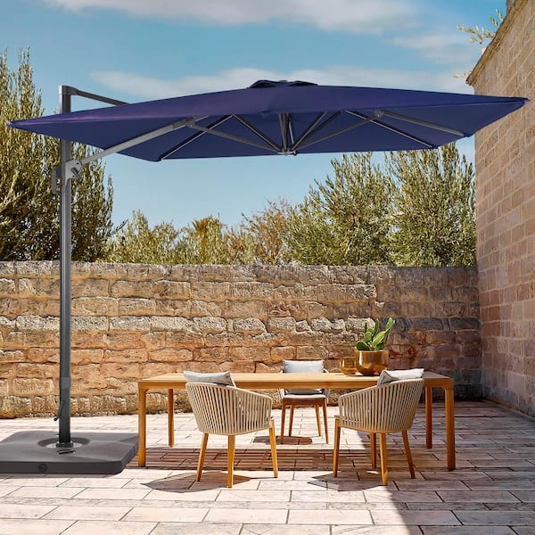 JOYESERY 11.5 ft. x 9 ft. Outdoor Rectangular Cantilever Patio Umbrella, Solution-Dyed Fabric Aluminum Frame in Navy Blue