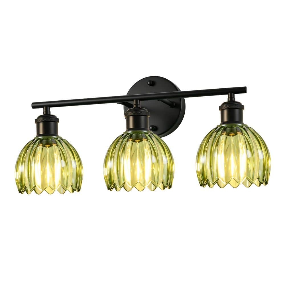 19.3 in. 3-Light Black Bathroom Vanity Light with Art Nouveau Green Pumpkin Glass Shades price history on PriceWatchPro