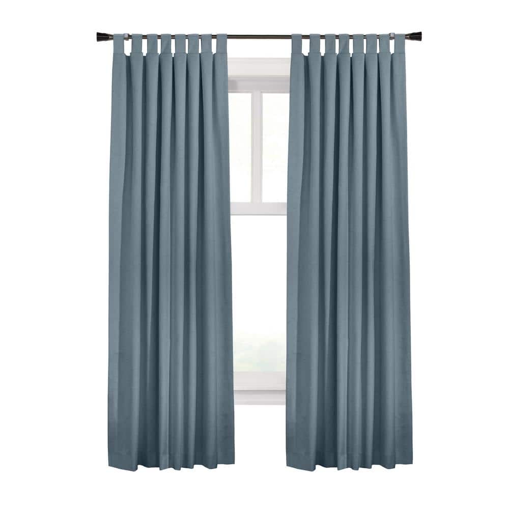 Ventura Blue Polyester Linen Blackout Tab Top Curtain Panel Pair