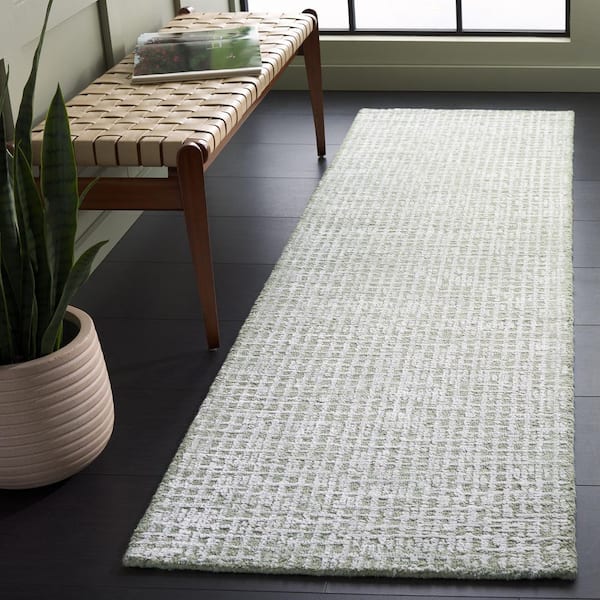 Glamour 2 ft. x 8 ft. Sage/Ivory Marle Crosshatch Runner Rug