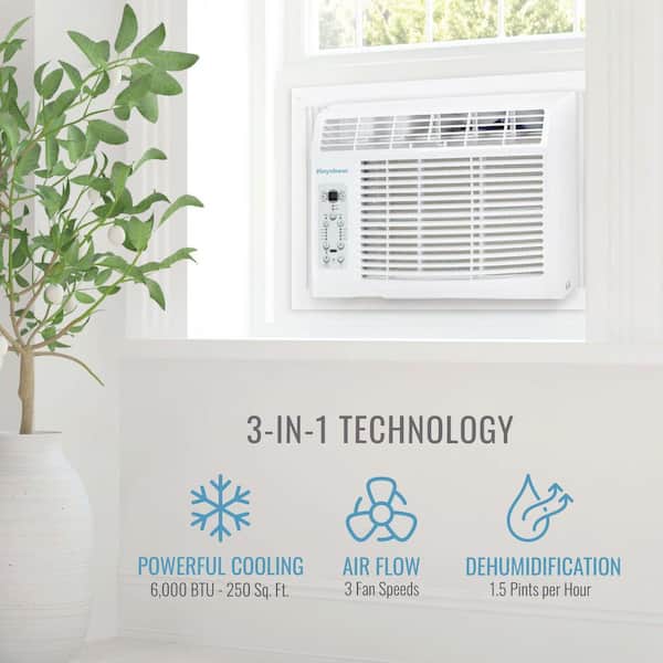 6,000 BTU (DOE) Window Air Conditioner Cools 250 sq. ft. with Dehumidifier and Remote in White