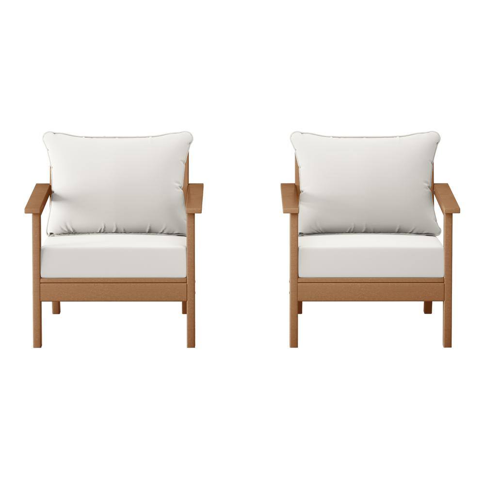 Birchwood Teak Outdoor Patio (Set of 2) Deep Seating HDPE Lounge Chairs w/ White Cushions price history on PriceWatchPro