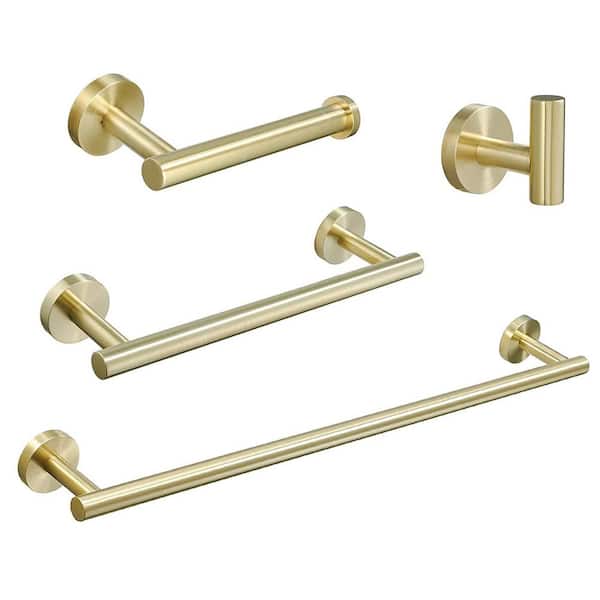 4-Pieces Brushed Nickel Gold Bathroom Accessories Set-Hand Towel Bar,Toilet Paper Holder,Robe Towel Hook