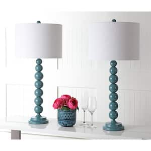 Jenna 31 in. Marine Blue Stacked Ball Table Lamp with Off-White Shade (Set of 2)