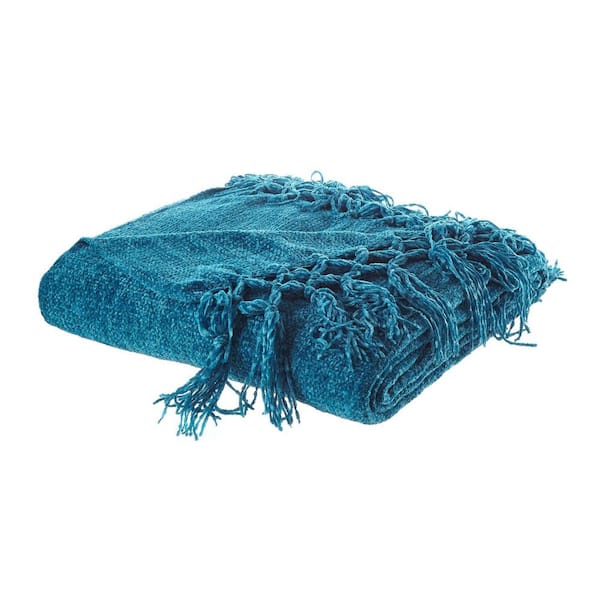 HomeRoots Charlie Teal Blue Solid Color Polyester Throw Blanket