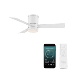 Axis 44 in. Smart Indoor/Outdoor 3-Blade Flush Mount Ceiling Fan Matte White 3000K LED with Remote Control