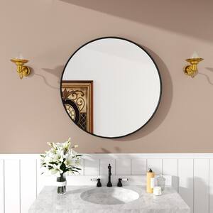 Tanx 32 in. W x 32 in. H Round Framed Wall Bathroom Vanity Mirror in matte Black