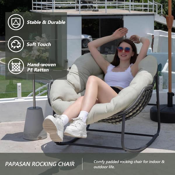 Tenleaf Rattan Rope 37 in. W Metal Outdoor Rocking Chair