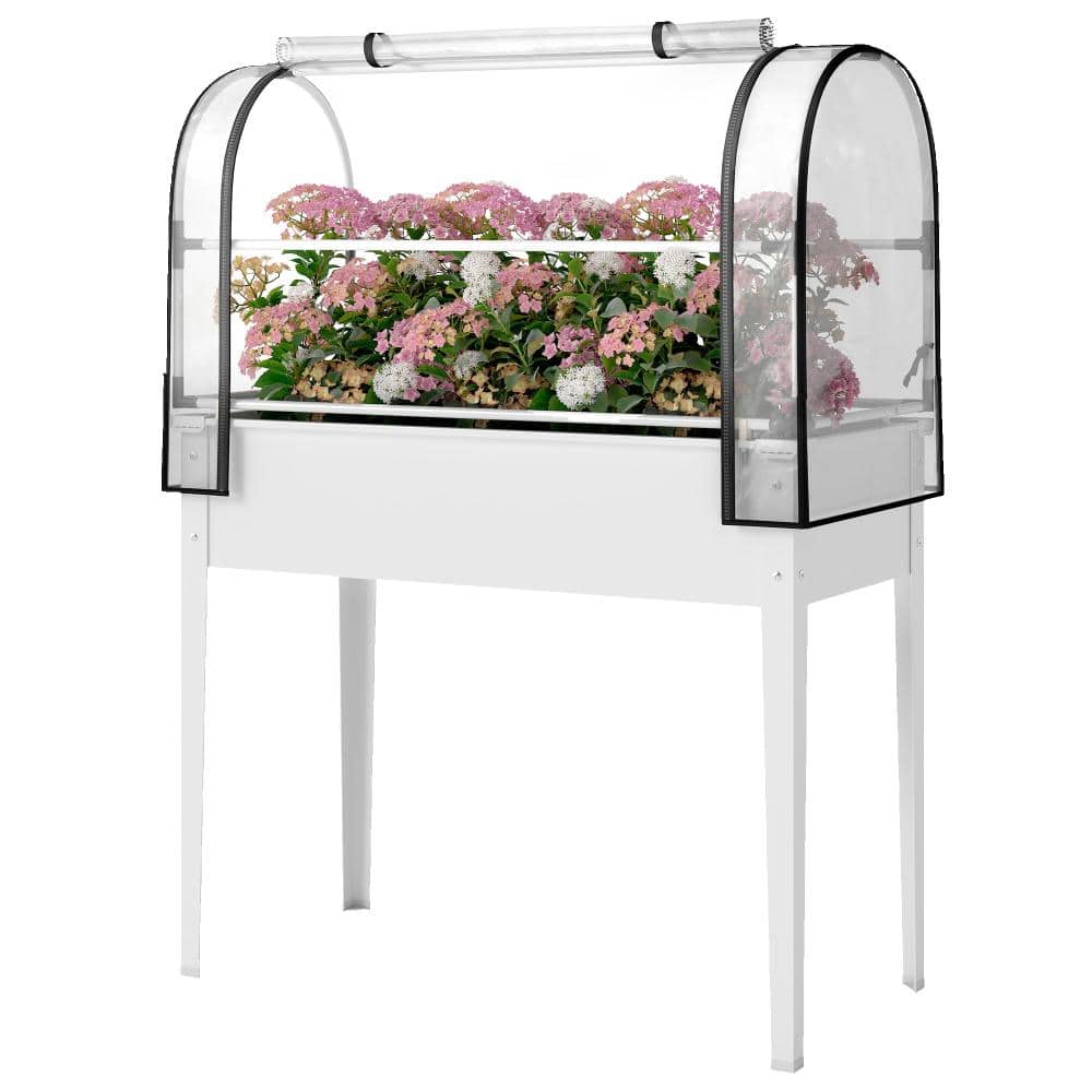 Elevated Garden Bed with Flip-Up Greenhouse Cover, Metal Raised Planter Box for Vegetables Herbs Flowers, White price history on PriceWatchPro