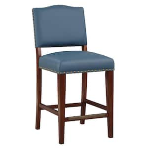 Denver 40 in. H Blue Camel Back Wood Frame Counter Stool with Faux Leather Seat