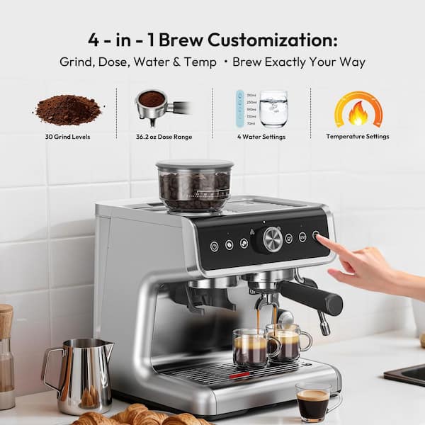 EUHOMY 2-Cup Espresso Coffee Maker with Burr Grinder, 15-Bar Pump