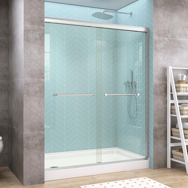 56 in.-60 in. W x 72 in. H Double Sliding Framed Alcove Bypass Shower Door in Brushed Nickel with 1/4 in. Clear Glass