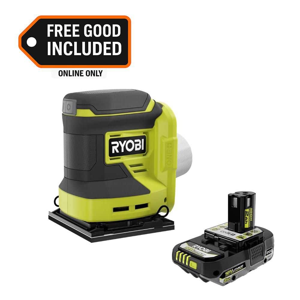 RYOBI ONE+ 18V Cordless 1/4 Sheet Sander with FREE 2.0 Ah HIGH PERFORMANCE Battery (PCL401PBP003)