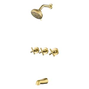 Ami Triple Handle 10-Spray Tub and Shower Faucet 1.8 GPM with 5 in. Shower Head in Brushed Gold (Valve Included)