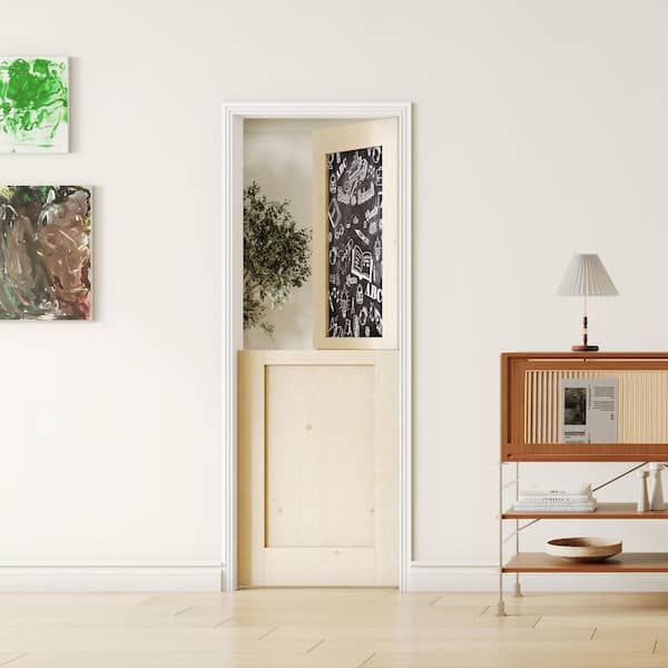 28 in. x 80 in. Light Brown, Natural Textured Wood Primed Interior Dutch Door, Half Chalkboard Split Door Slab