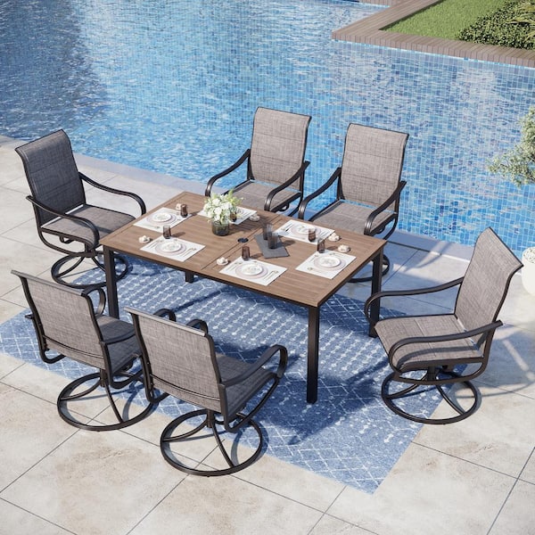 PHI VILLA Black 7-Piece Metal Outdoor Patio Dining Set with Straight ...