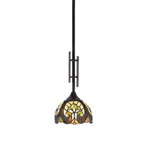 Unbranded Ontario 60-Watt, 1-Light Dark Granite Stem Hung Mini Pendant Light with Ivory Cypress Glass Shade and No Bulb Included