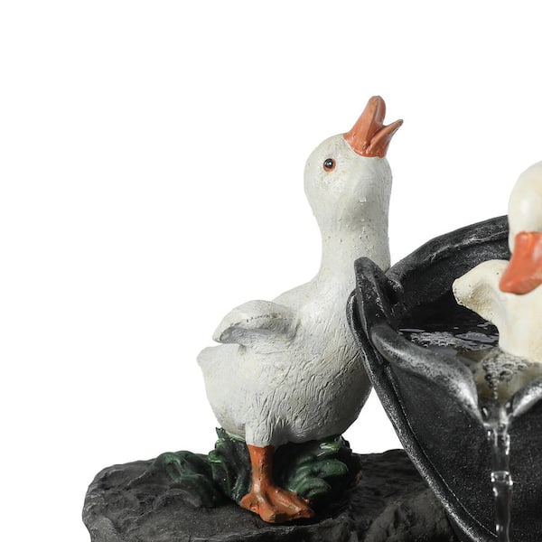 Luxen Home Polyresin Duck Family Bath Patio Fountain 