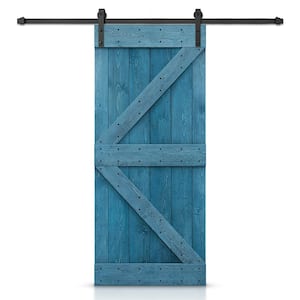 K Series 36 in. x 84 in. Solid Ocean Blue Stained DIY Pine Wood Interior Sliding Barn Door with Hardware Kit
